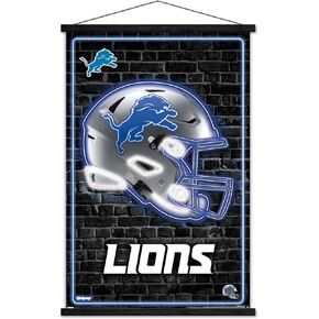 Trends International NFL Detroit Lions - Neon Helmet 23 Wall Poster, 22.37" x 34.00", Print and Black Hanger Bundle