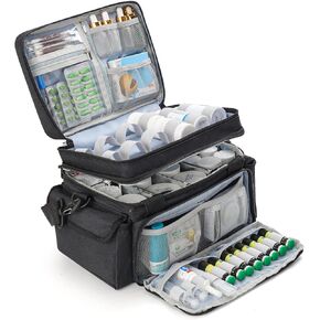 Medicine Organizer with Adjustable Divider, Double-Layer Medicine Bottle organizer Storage, Portable Home Health First Aid Bag, Medicine Organizer Box for Emergency Medications (Bag Only)