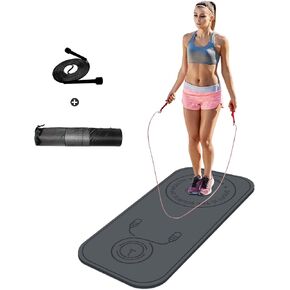 Jump Rope Mat Indoor and Outdoor Noise Free Exercise Mat 8mm Super Thick Fitness Exercise Non Slip Mat with Rope Skipping and Backpack Fitness Mat is Suitable for Family Gym and Outdoor Floor.