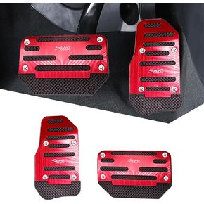 2 PCS Automatic Transmission Car Accelerator Brake Pedal Replacement Kit, Alloy Scratch-Resistant Upgraded Anti-Slip Rubber Stripe Pedal, No Drilling Pedal Cover, Universal for Cars (Red)