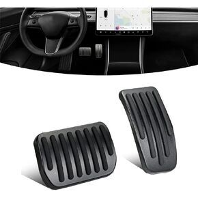 2 PCS Automotive Brake Accelerator Pedal, Anti-Slip Rubber Strip Durable Alloy Brake Pedal, Modification Replacement Accessories, Compatible with 2019-2024 Tesla Model 3 Model Y (Silver)