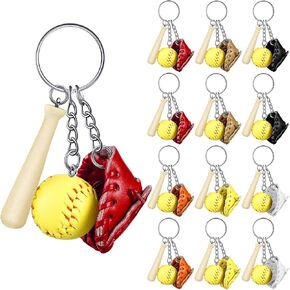 Junkin Softball Keychain Mini Wooden Bat Softball Keyring Softball Keychains for Girls Team Softball Sports Party Favors
