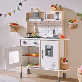 مطبخ تايني لاند للأطفال، مجموعة لعب المطبخ الخشبية للأطفال، مجموعة ألعاب الشيف التظاهري للأطفال الصغار مع أضواء وأصوات حقيقية، ألعاب المطبخ مع 18 قطعة من ملحقات الطعام وأدوات الطبخ in Kuwait