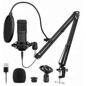 NI-T USB Condenser Microphone,192KHz/24Bit Studio Cardioid Condenser Mic Kit with Sound Card,Boom Arm,Shock Mount,Pop Filter,Microphone Clip,3/8" to5/8 Adapter,Youtuber, Gaming, Recording. in Kuwait