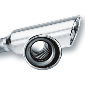 BORLA 20248 Universal Performance Exhaust Tip 2.25" Single Inlet / 4" Round Angle-Cut Single Outlet 12" Long Resonated Lined Polished T-304 Stainless Steel Weld On Design