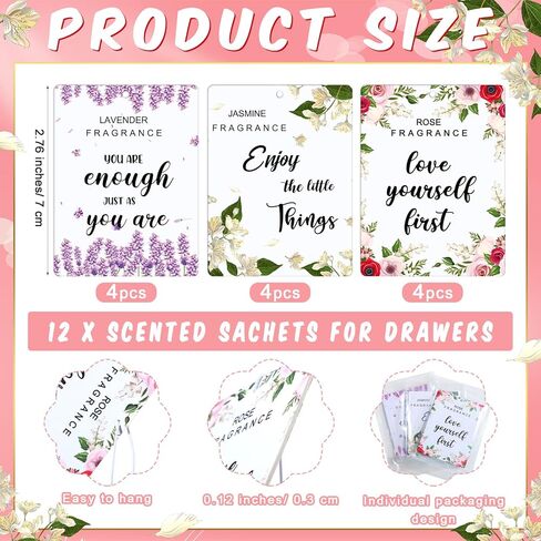 12 قطعة من معطرات الخزانة الملهمة، أكياس معطرة تحفيزية، مزيل الروائح الكريهة، كيس معطر للمنزل، معطر هواء للسيارة، أكياس معلقة طويلة الأمد للأدراج والخزائن للنساء in Kuwait