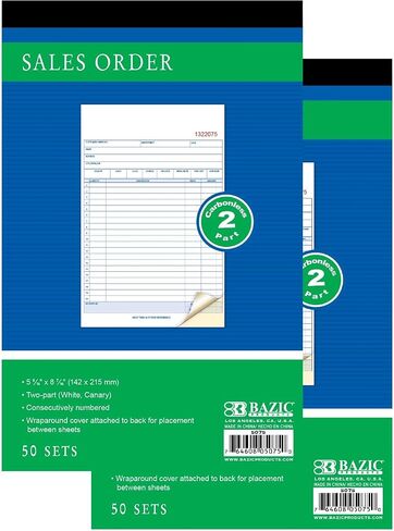 BAZIC Sales Order Book, 50 Sets 5 9/16" x 8 7/16" 2-Part Carbonless, White & Canary, Bound Wraparound Cover (50 Sets/Pack), 2-Packs in Saudi Arabia
