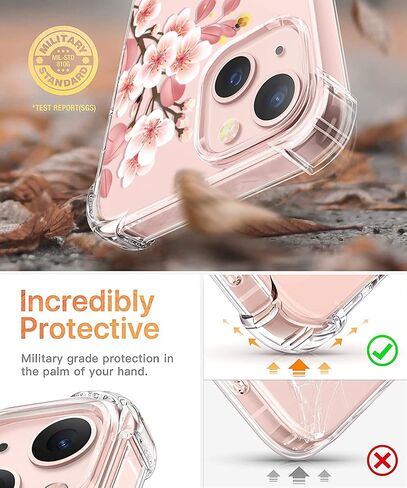 RoseParrot case for iPhone 13 with Screen Protector + Ring Holder, Clear with Floral Pattern Design, Soft&Flexible Bumper Shockproof Protective Cover （Fireflies） in Saudi Arabia