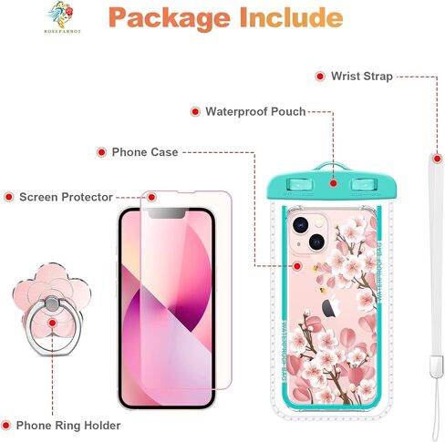 RoseParrot case for iPhone 13 with Screen Protector + Ring Holder, Clear with Floral Pattern Design, Soft&Flexible Bumper Shockproof Protective Cover （Fireflies） in Saudi Arabia
