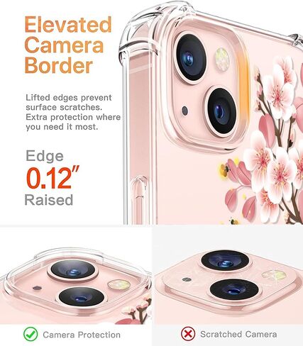 RoseParrot case for iPhone 13 with Screen Protector + Ring Holder, Clear with Floral Pattern Design, Soft&Flexible Bumper Shockproof Protective Cover （Fireflies） in Saudi Arabia