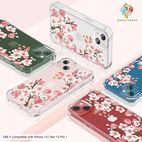 RoseParrot case for iPhone 13 with Screen Protector + Ring Holder, Clear with Floral Pattern Design, Soft&Flexible Bumper Shockproof Protective Cover （Fireflies） in Saudi Arabia