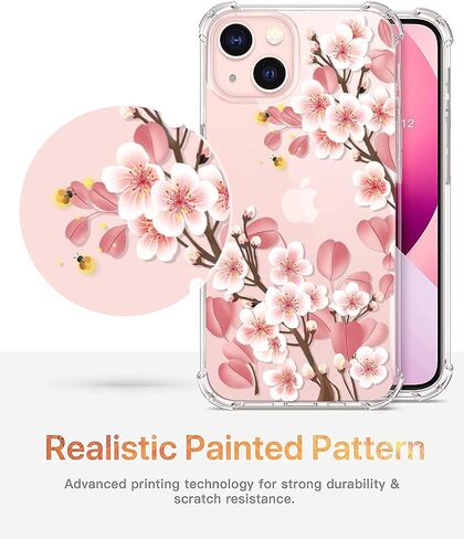 RoseParrot case for iPhone 13 with Screen Protector + Ring Holder, Clear with Floral Pattern Design, Soft&Flexible Bumper Shockproof Protective Cover （Fireflies） in Saudi Arabia
