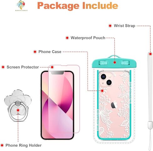 RoseParrot case for iPhone 13 with Screen Protector + Ring Holder, Clear with Floral Pattern Design, Soft&Flexible Bumper Shockproof Protective Cover （Fireflies） in Saudi Arabia