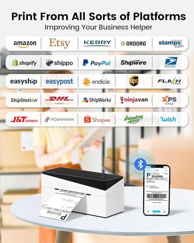 طابعة ملصقات حرارية بلوتوث، طابعة ملصقات شحن 249BT، طابعة ملصقات 4x6 لحزم شحن الأعمال الصغيرة تدعم Android وiOS وWindows، تستخدم على نطاق واسع لأمازون وEbay وUPS in Kuwait