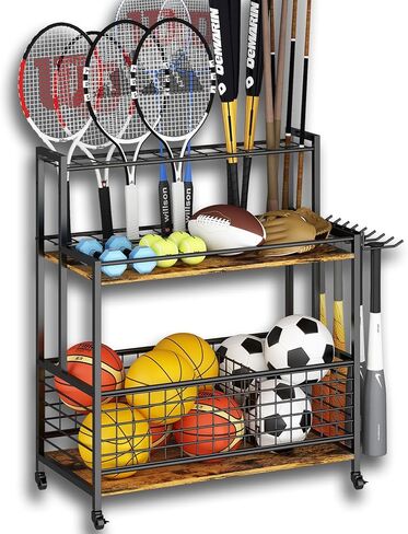 Garage Sports Equipment Storage, Ball Storage Rack, Gym Equipment Storage Outdoor Toy Storage,Garage Organizer with Basket for Toy Sports Gear Storage, Black in Kuwait