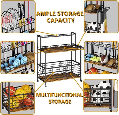 Garage Sports Equipment Storage, Ball Storage Rack, Gym Equipment Storage Outdoor Toy Storage,Garage Organizer with Basket for Toy Sports Gear Storage, Black in Kuwait