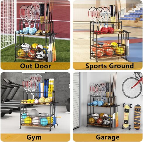 Garage Sports Equipment Storage, Ball Storage Rack, Gym Equipment Storage Outdoor Toy Storage,Garage Organizer with Basket for Toy Sports Gear Storage, Black in Kuwait