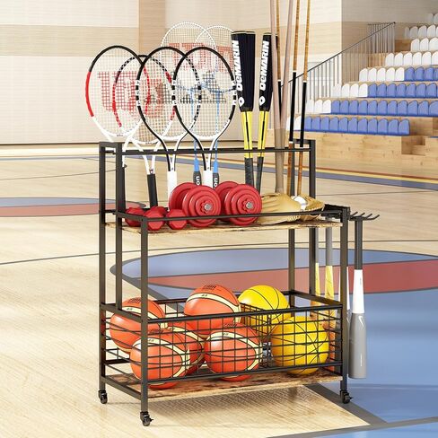 Garage Sports Equipment Storage, Ball Storage Rack, Gym Equipment Storage Outdoor Toy Storage,Garage Organizer with Basket for Toy Sports Gear Storage, Black in Kuwait