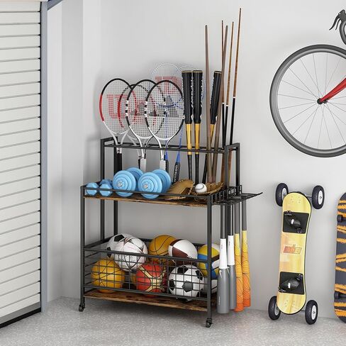 Garage Sports Equipment Storage, Ball Storage Rack, Gym Equipment Storage Outdoor Toy Storage,Garage Organizer with Basket for Toy Sports Gear Storage, Black in Kuwait