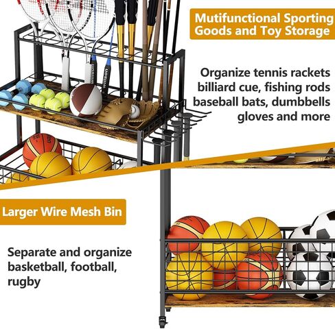 Garage Sports Equipment Storage, Ball Storage Rack, Gym Equipment Storage Outdoor Toy Storage,Garage Organizer with Basket for Toy Sports Gear Storage, Black in Kuwait