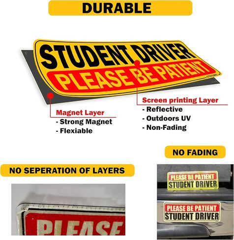 TOTOMO Student Driver Sticker and Window Cling Sign for Car 10"x3.5" Adhesive Reflective Vehicle Safety for New Rookie Learner Drivers Removable Bumper Sticker Please Be Patient (4 Pack) in Saudi Arabia