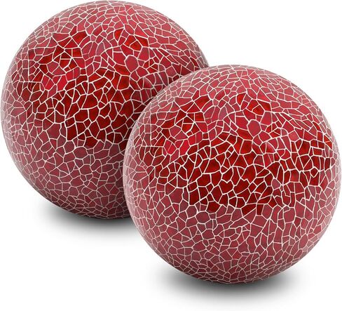 2 قطعة من كرات الفسيفساء الزجاجية الكروية المزخرفة، كرات مركزية، زينة عيد الميلاد الحمراء للأطباق والمزهريات وصينية حشو الأطباق وديكور طاولة القهوة مقاس 3.35 بوصة in Kuwait