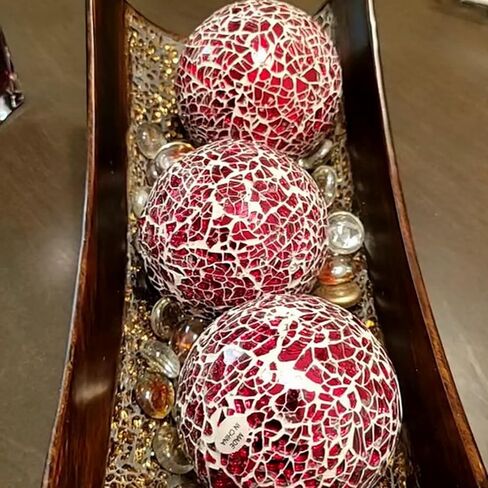 2 قطعة من كرات الفسيفساء الزجاجية الكروية المزخرفة، كرات مركزية، زينة عيد الميلاد الحمراء للأطباق والمزهريات وصينية حشو الأطباق وديكور طاولة القهوة مقاس 3.35 بوصة in Kuwait