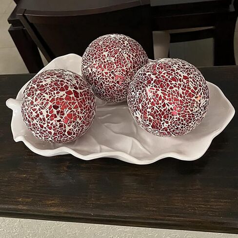 2 قطعة من كرات الفسيفساء الزجاجية الكروية المزخرفة، كرات مركزية، زينة عيد الميلاد الحمراء للأطباق والمزهريات وصينية حشو الأطباق وديكور طاولة القهوة مقاس 3.35 بوصة in Kuwait