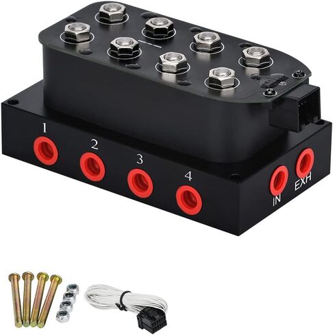 العالمي 1/4 NPT 0-300Psi 12 فولت التحكم في كيس الهواء تعليق 4 ركن كتلة المنوع صمام الملف اللولبي للدراجات النارية السيارات in Saudi Arabia