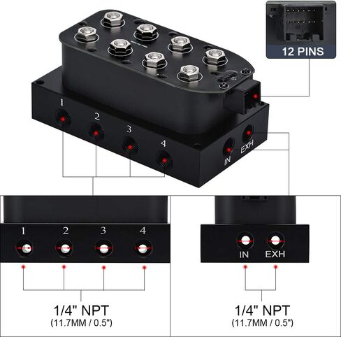 العالمي 1/4 NPT 0-300Psi 12 فولت التحكم في كيس الهواء تعليق 4 ركن كتلة المنوع صمام الملف اللولبي للدراجات النارية السيارات in Saudi Arabia