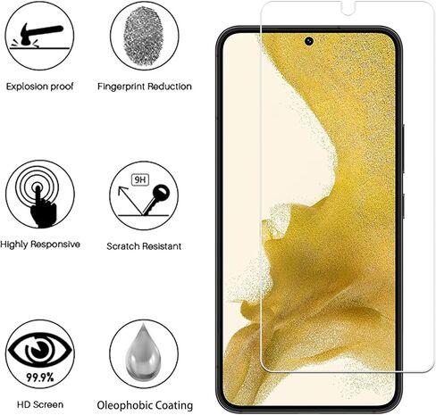(3 عبوات) واقي شاشة صلابة 9H لهاتف Samsung Galaxy S22 5G - خالٍ من الفقاعات - مقاوم للخدش - سهل التركيب، واقي شاشة من الزجاج المقوى متوافق مع Samsung Galaxy S22 5G in Kuwait