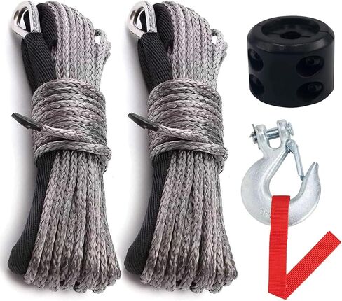 Synthetic Winch Rope Kit 1/4" x100FT(2Pcs 50FT) - 9500LBS Winch Line Rope Replacement with Rope Winch Hook + Rubber Stopper for 4x4 Off Road Vehicle UTV/ATV in Kuwait