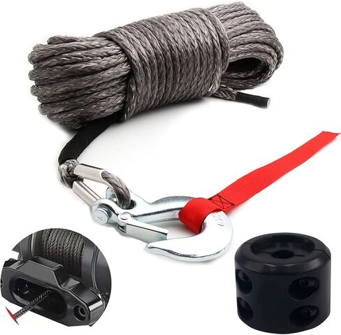 Synthetic Winch Rope Kit 1/4" x100FT(2Pcs 50FT) - 9500LBS Winch Line Rope Replacement with Rope Winch Hook + Rubber Stopper for 4x4 Off Road Vehicle UTV/ATV in Kuwait