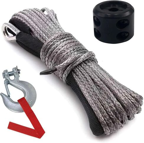 Synthetic Winch Rope Kit 1/4" x100FT(2Pcs 50FT) - 9500LBS Winch Line Rope Replacement with Rope Winch Hook + Rubber Stopper for 4x4 Off Road Vehicle UTV/ATV in Kuwait