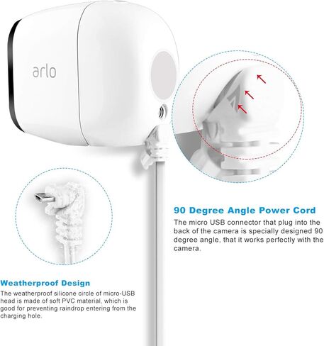 محول طاقة خارجي Arlo مقاوم للطقس بطول 10 أقدام لـ Arlo Pro، وكابل طاقة مأخوذ ومحول شحن سريع 3.0 متوافق مع Arlo Pro، وArlo Pro 2، وArlo Go، مجموعة واحدة، أبيض in Kuwait