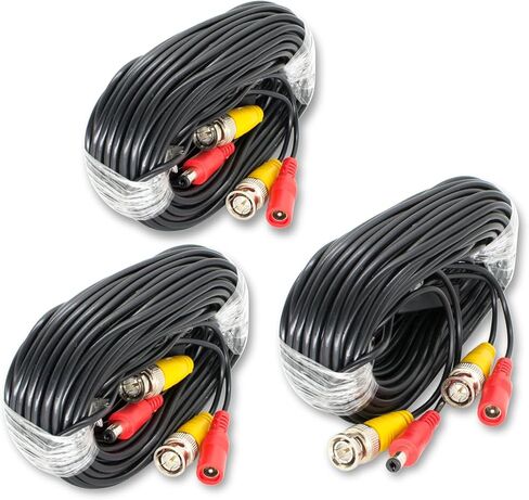 3 حزم كابل طاقة فيديو BNC بطول 60 قدمًا/18 مترًا، سلك كابلات كاميرا أمان تمديد BNC لجميع أنظمة المراقبة 1080P HD CCTV DVR، كابل BNC in Kuwait