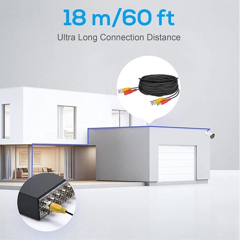 3 حزم كابل طاقة فيديو BNC بطول 60 قدمًا/18 مترًا، سلك كابلات كاميرا أمان تمديد BNC لجميع أنظمة المراقبة 1080P HD CCTV DVR، كابل BNC in Kuwait