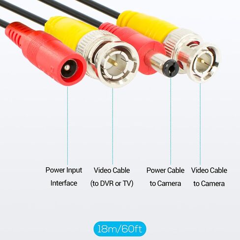 3 حزم كابل طاقة فيديو BNC بطول 60 قدمًا/18 مترًا، سلك كابلات كاميرا أمان تمديد BNC لجميع أنظمة المراقبة 1080P HD CCTV DVR، كابل BNC in Kuwait