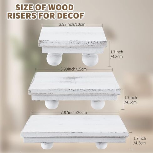 Set of 3 Wooden Risers for Display Wood Pedestal Stand Square Wood Tiered Display Stand Washed White Wood Display Riser Wood Risers for Decor Rustic Farmhouse Riser for Home Kitchen Tiered Tray in Saudi Arabia