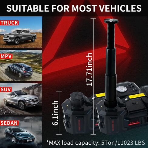 Electric Car Jack 5Ton 12V Car Jack Hydraulic (Lifting Range: 6.1~17.7 inch) with Inflator Portable Jack for Car SUV Sedan MPV Tire Changing Repair Emergency Kit in Saudi Arabia