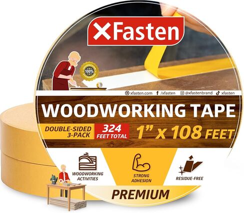 XFasten Double Sided Woodworking Tape 1 Inch x 108 Feet (3-Pack), Residue-Free Double Sided Tape for Wood Template, MDF, Edge Banding, Routing, Anchoring, Strong Adhesion but Removable in Saudi Arabia