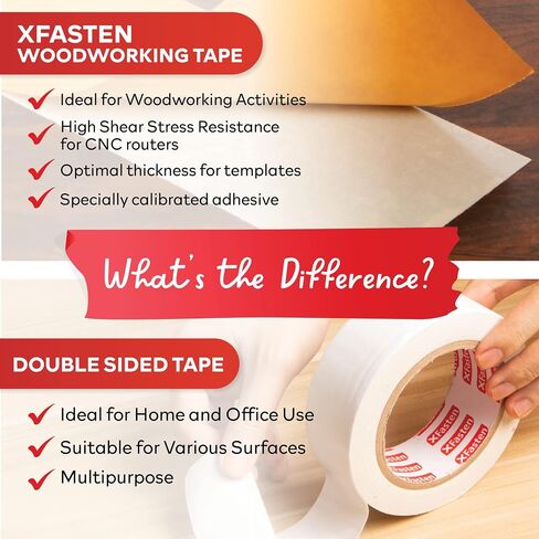 XFasten Double Sided Woodworking Tape 1 Inch x 108 Feet (3-Pack), Residue-Free Double Sided Tape for Wood Template, MDF, Edge Banding, Routing, Anchoring, Strong Adhesion but Removable in Saudi Arabia