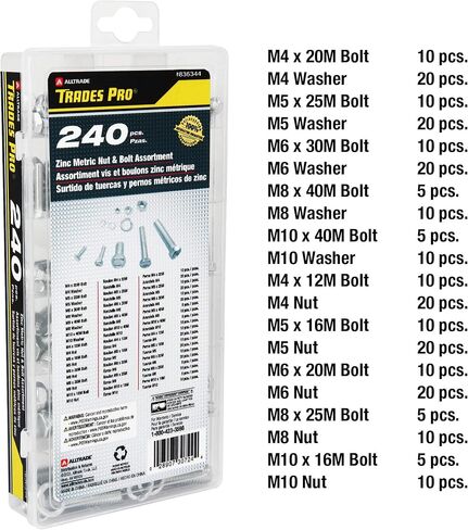 Trades Pro 836344 240 قطعة من مجموعة صواميل ومسامير الزنك المترية، حزمة مختلطة in Saudi Arabia