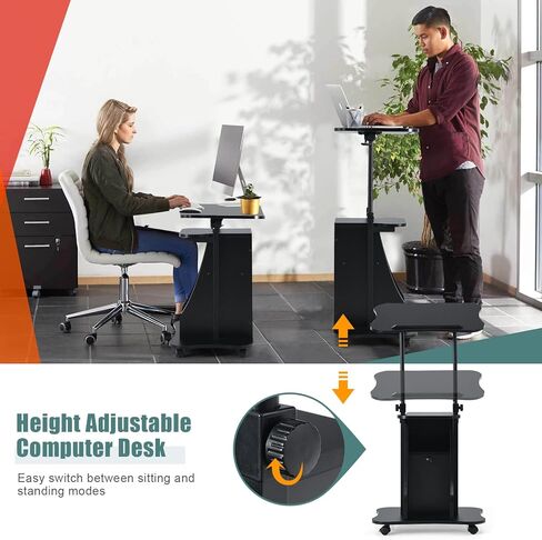 منصة كمبيوتر محمول متنقلة، حامل منصة محمول قابل للتعديل بارتفاع، مكتب منبر متدحرج مع مساحة تخزين، سطح مائل بزاوية 180 درجة، عجلات عالمية قابلة للقفل، مكتب كمبيوتر يمكن وضعه في المنزل والمكتب in Kuwait