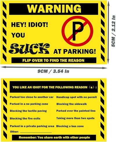 You Parked Like an Idiot Cards - 100 Pack Business Cards Writable Bad Parking Cards 3.54" x 2.12" Multi Violation Reasons (Yellow) in Kuwait