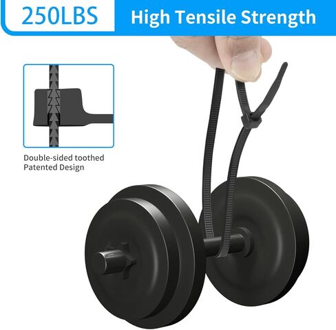 24 inch Black Zip Ties Heavy Duty Double Sided Toothed 100 Pack, 250 LBS Ultra Strong Plastic Wire Ties, Large Cable Ties Extra Long Tie Wraps, Indoor and Outdoor UV Resistant in Kuwait
