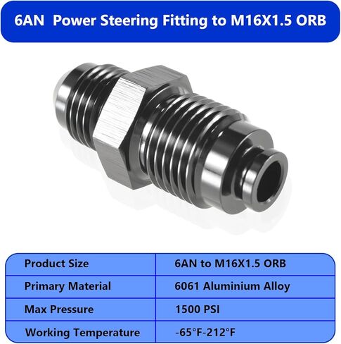 6AN Steering Bump Tube Adapter to M16 X 1.5 O-Ring-AN6 Male Flare Power Steering Adapter(Black Anodized) in Saudi Arabia