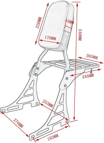 مسند ظهر Sissy Bar + رف أمتعة متوافق مع Harley-Davidson Sportster XL 883 1200 Nightster Forty Eight 2004-2013 (أسود) (أسود) (أسود) in Saudi Arabia