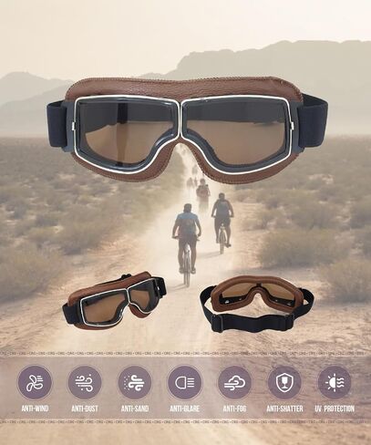 Motorcycle Goggles Vintage Aviator Pilot Style Leather Cruiser Scooter Motocross Goggles for Men, Women,Adults in Saudi Arabia