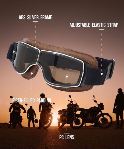 Motorcycle Goggles Vintage Aviator Pilot Style Leather Cruiser Scooter Motocross Goggles for Men, Women,Adults in Saudi Arabia